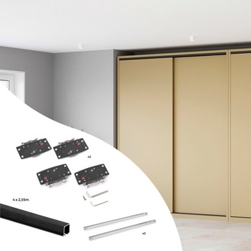 Emuca System do 2 drewnianych drzwi przesuwnych Flow2 30kg, czarne