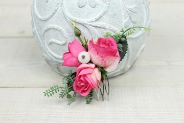 Гребень для волос маленькая роза ФУКСИЯ для невесты на свадьбу