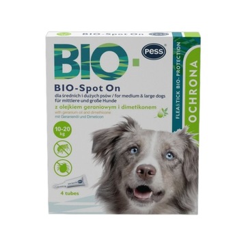 PESS BIO krople 4 ampułki pchły- kleszcze dla psa 10-20kg