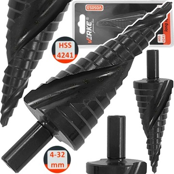 WIERTŁO STOŻKOWE STOPNIOWE SPIRALNE CHOINKOWE METALU ROZWIERTAK HSS 4-32 MM