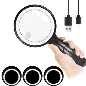 DUŻA LUPA 60x SZKŁO POWIĘKSZAJĄCE OŚWIETLENIE 33LED