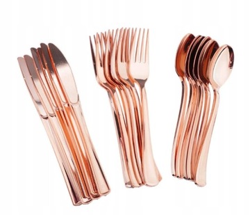 Zestaw sztućce jednorazowe plastikowe ROSE GOLD