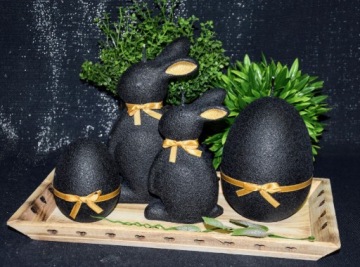 СВЕЧА ПАСХАЛЬНЫЙ ЗАЯЦ 19СМ ВЕЛЮР ЧЕРНЫЙ + ЗОЛОТО