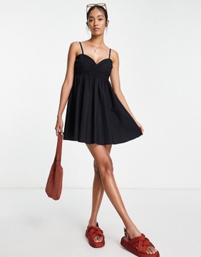 Czarna letnia sukienka mini typu babydoll 34