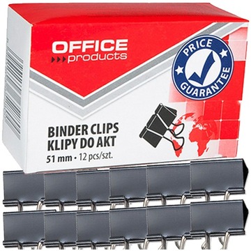 KLIPY BIUROWE DO AKT DOKUMENTÓW OFFICE PRODUCTS KLIPSY 51mm CZARNE 12 SZTUK