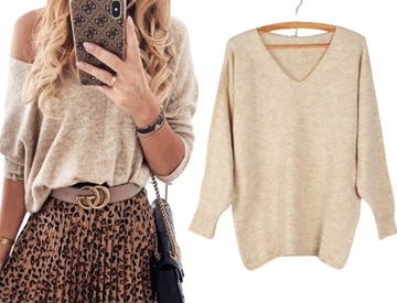 993 CIEPŁY MIŁY W DOTYKU MIĘCIUTKI SWETER dekolt V