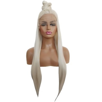 Peruka LACE FRONT platynowa platynowy BLOND 40/55/80cm + czepek GRATIS
