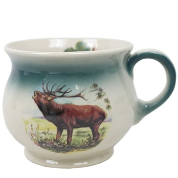 Kubek ceramiczny 0,35 l zdobiony motywem myśliwskim leśne zwierzęta