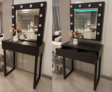 СТОЛИК ДЛЯ МАКИЯЖА С МЕТАЛЛИЧЕСКИМ ЗЕРКАЛОМ С ПОДСВЕТКОЙ