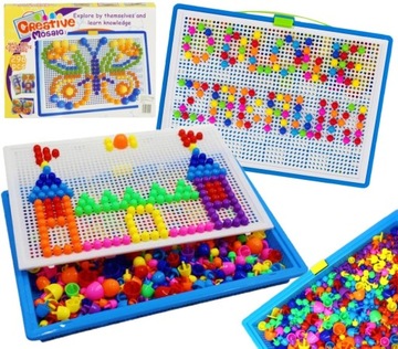 PINEZKI GRZYBKI GUZIKI GRA UKŁADANKA 3D MONTESSORI 296 elementó z obrazkami