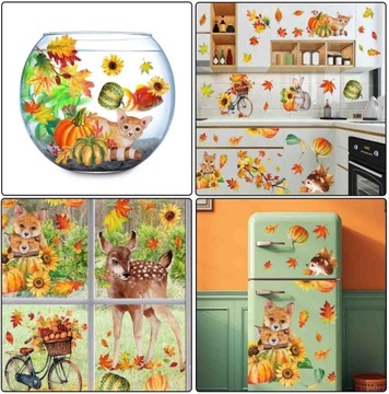 90x NAKLEJKI NA OKNO JESIEŃ JESIENNE NA SZYBĘ LIŚCIE OZDOBY SAMOPRZYLEPNE