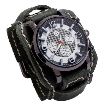 Панк-ретро-часы с широким ремешком и зеленой манжетой