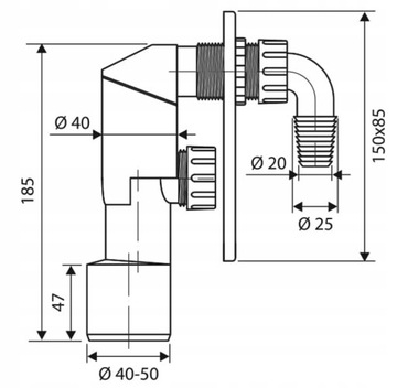 СИФОН ДЛЯ СТИРАЛЬНОЙ МАШИНЫ, ВСТРАИВАЕМЫЙ, ХРОМИРОВАННЫЙ SPp/t-CH
