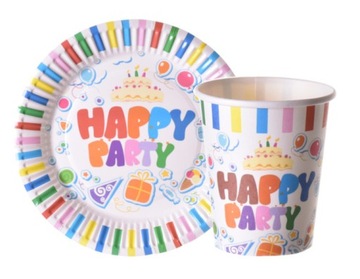 ZESTAW PAPIEROWY KUBECZKI TALERZYKI HAPPY PARTY