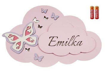 Lampka MOTYLKI nocna KOLORY, LED CHMURKA Gwiazdki imieniem prezent baterie