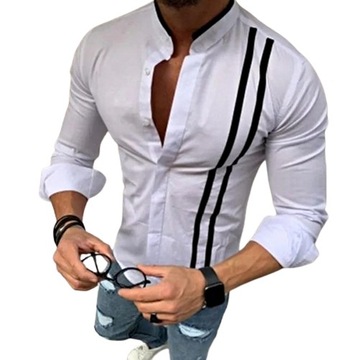 MD biała męska elegancka koszula dwa paski | 2XL