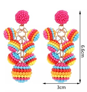MD długie kolorowe kolczyki róż | kulki kuleczki