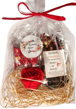 PREZENT- DZIEŃ MATKI KOBIET- HERBATA czarna OWOCOWA + KRÓWKA + MYDLANA RÓŻA