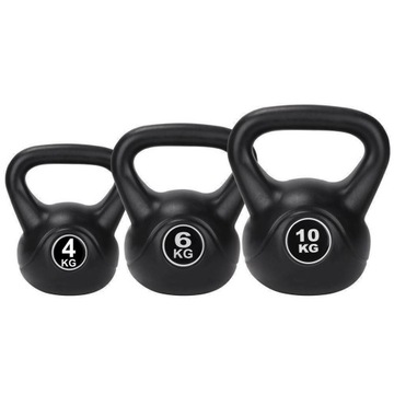 Zestaw kettlebell 3 szt. gumowa powłoka trening siłowy cardio 4kg 6kg 10kg