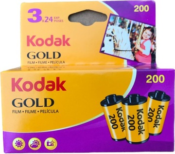 3 пленки KODAK GOLD 200, 24 аналоговых золотых пленки, три упаковки