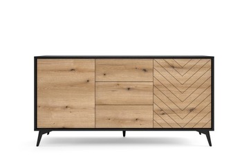Komoda 154 Czarna Dąb Metal Szuflady Loft Drzwi