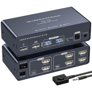 4733 PRZEŁACZNIK 4K HDMI KVM SWITCH USB 3.0 TYPU-C HDMI 2.0 2X2 2 MINITORY