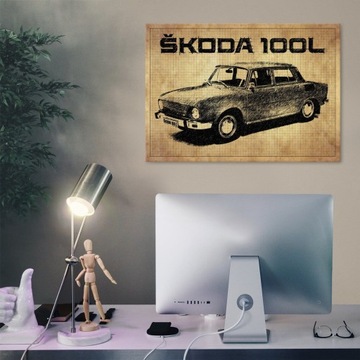 Blacha duży plakat prezent duża grafika samochód czeskie auto SKODA 100 L