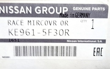 KRYT VRSTVA ZRCÁTKO ZPĚTNÉHO ORANŽOVÉ SATIN NISSAN JUKE NOVÁ OE