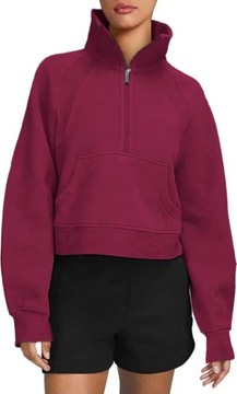 Sweter damski Half Zip bluza z długim rękawem stójka kieszeń kangurka górna