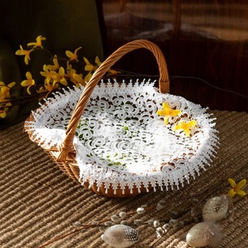 Салфетка «ПАСХАЛЬНАЯ КОРЗИНКА» 30 см БЕЛОЕ ГЛАДКОЕ КРУЖЕВО