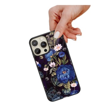 Keramický skleněný Pouzdro pro iPhone 16 Pro Max Modré pivoňky