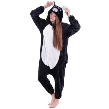 KOT Czarny Kotek PIŻAMA Kigurumi Onesie Damskie Kostium Dres S 146-154 cm