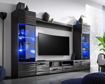 Meble do salonu Premium Meble czarny MODICA wzór 3D