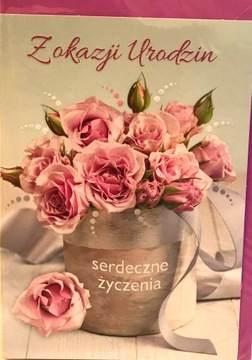 Kartka Urodzinowa Życzenia koperta kwiaty brokat