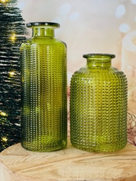 НАБОР 2 x ЗЕЛЕНАЯ СТЕКЛЯННАЯ ВАЗА ЗЕЛЕНАЯ j