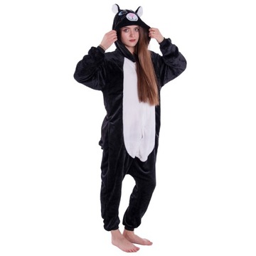 KOT Czarny Kotek PIŻAMA Kigurumi Onesie Damskie Kostium Dres S 146-154 cm