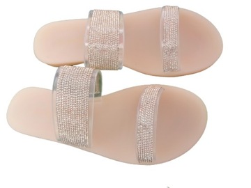 klapki SEASTAR beige BEŻ brokat cyrkonie 39