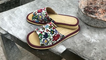 КОЖАНЫЕ ТАПОЧКИ ЖЕНСКИЕ КОЖАНЫЕ ДОМАШНИЕ ТАПОЧКИ ЦВЕТЫ ПИОН