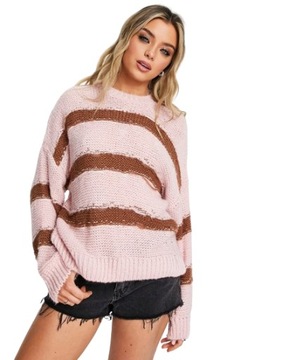 Różowy sweter w paski defekt 44