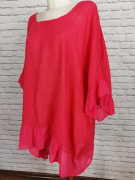 Made in Italy czerwona tunika oversize 100% len