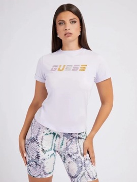 Koszulka GUESS ACTIVE t-shirt damski fioletowy sportowy bawełniany logo M
