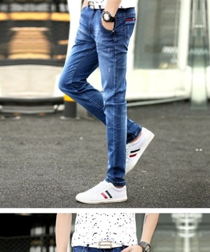 Men's Jeans Casual Pants Denim Elastic Slim Thin F