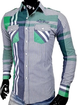 Koszula męska codzienna wzorzysty design casual KD170 kolory r. L pagony