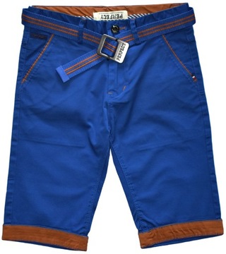 PERFECT Wygodne SPODENKI Bermudy Chinosy Pasek Niebieskie - 158