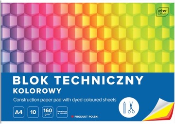 Blok techniczny kolorowy INTERDRUK A4 10 ark. 160g