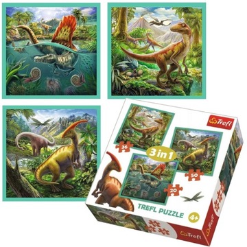 PUZZLE 3W1 NIEZWYKŁY ŚWIAT DINOZAURÓW TREFL