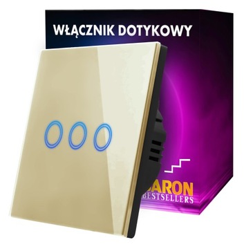 WŁĄCZNIK POTRÓJNY DOTYKOWY SCHODOWY ZŁOTY SZKŁO