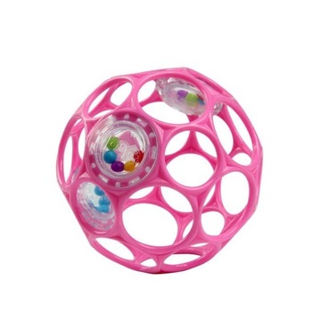 BRIGHT STARTS OBALL Piłka z grzechotką 10 cm, GRYZAK RÓŻOWA 0m+