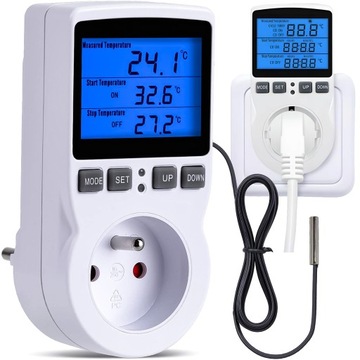 TERMOSTAT TIMER CYFROWY REGULATOR TEMPERATURY GNIAZDO SIECI 230V max. 3680W