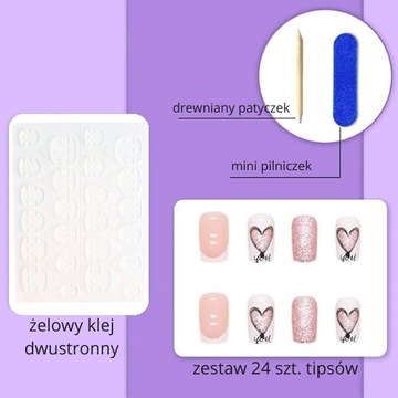 PAZNOKCIE SZTUCZNE TIPSY SHORT SQUARE KLASYCZNY FRENCH SAMOPRZYLEPNE 24SZT